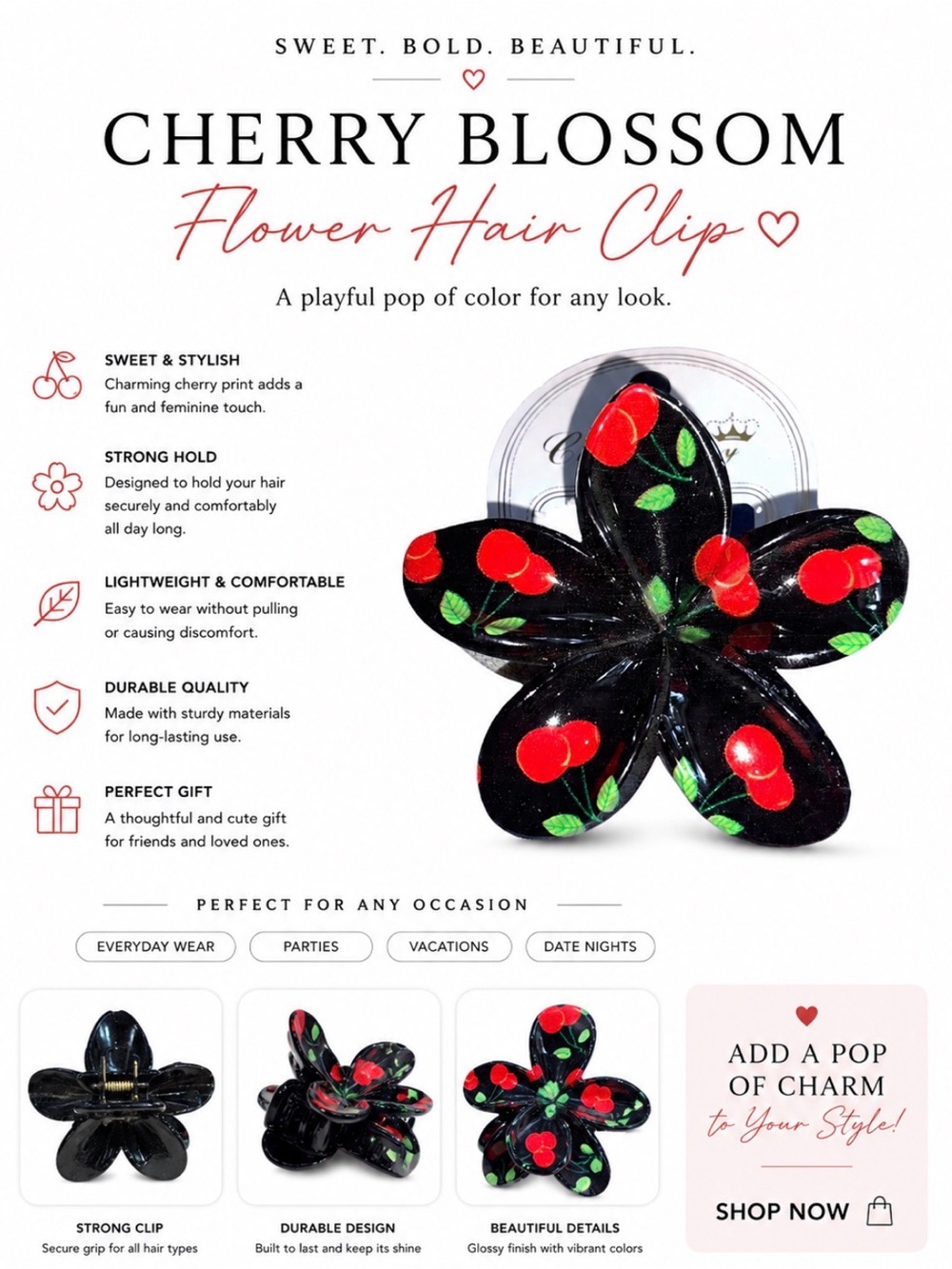 CHERRY BLOSSOM FLOWER HAIR CLAW CLIP